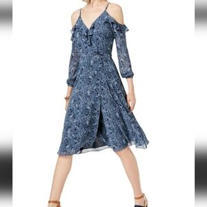 MICHAEL Michael Kors Blue Paisley Cold-Shoulder Midi Dress S NWT